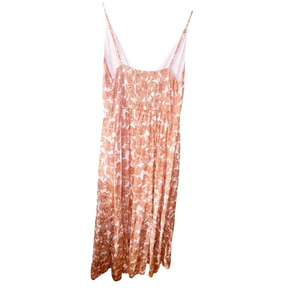 Abercrombie & Fitch Boho Linen Blend Floral V-Neck‎ Maxi Dress Large Cottagecore